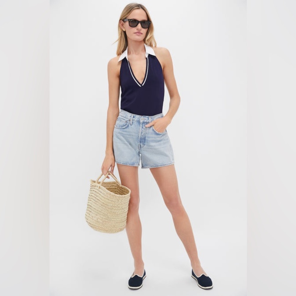 Tuckernuck Navy Halter Polo Top with White Collar
